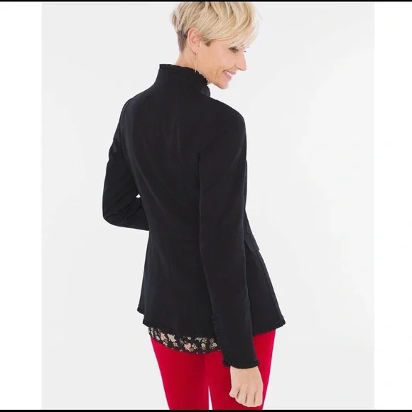 Chico’s black ruffle trim ponte blazer Size 3 - Picture 1 of 8